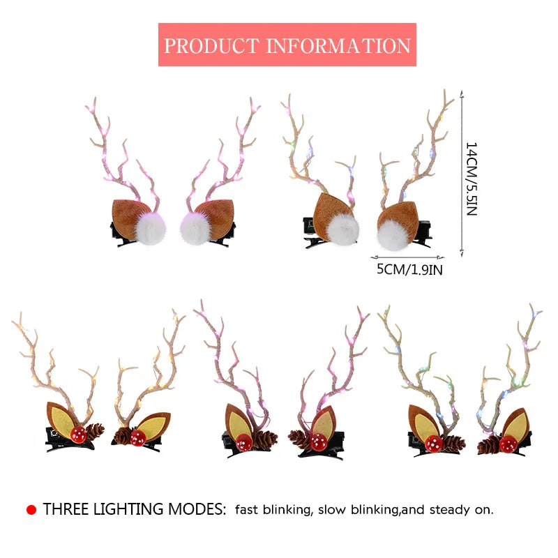 Christmas LED Antler Hair Band – Light-Up Elk Hairpin for Women & Girls