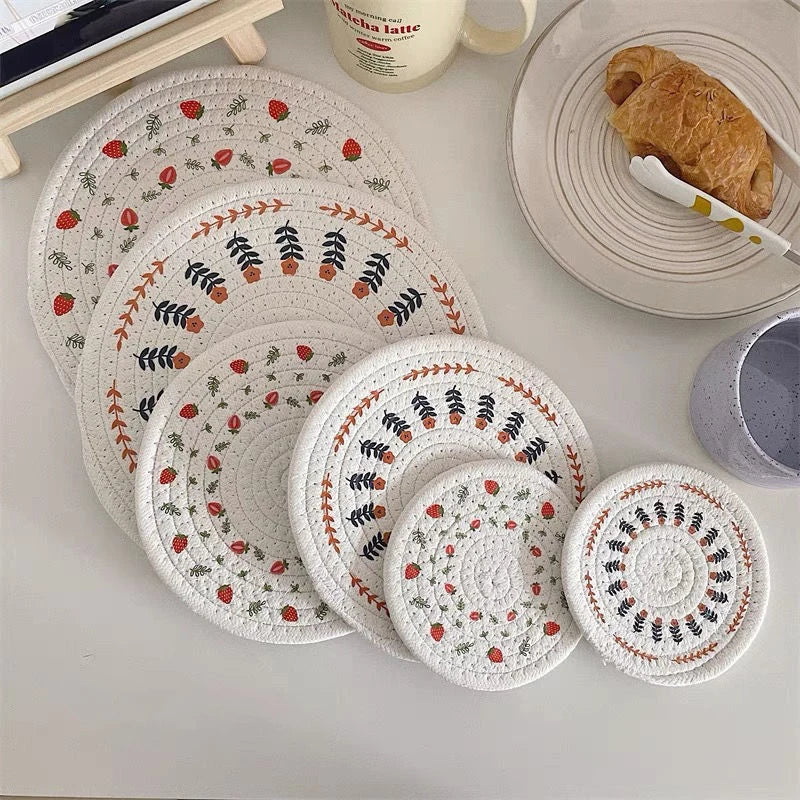 Round Woven Insulation Pot Mat Cotton Rope Placemat Dining Table Coaster Bowl Pad Simple Plate Mat Home Decoration Cup Mats