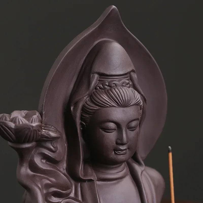 Purple Clay Avalokitesvara Backflow Incense Burner – Ceramic Buddha Incense Holder for Meditation & Home Decor