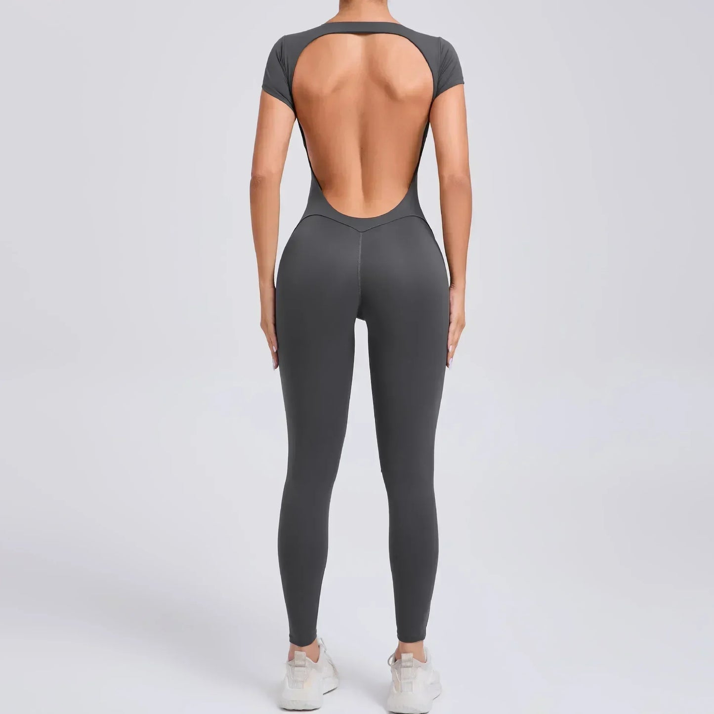 Seamless Yoga Jumpsuit – Short-Sleeved Backless One-Piece Workout Suit for Women, Hip-Lifting Fitness Tracksuit