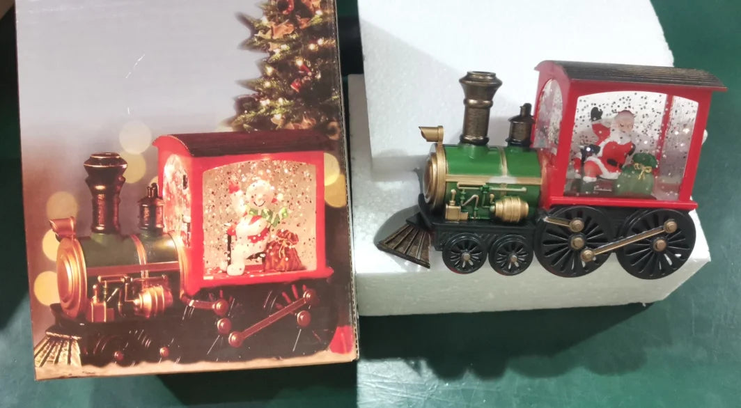 Santa Claus & Snowman Train Music Box – Christmas Eve Crystal Ball LED Table Ornament