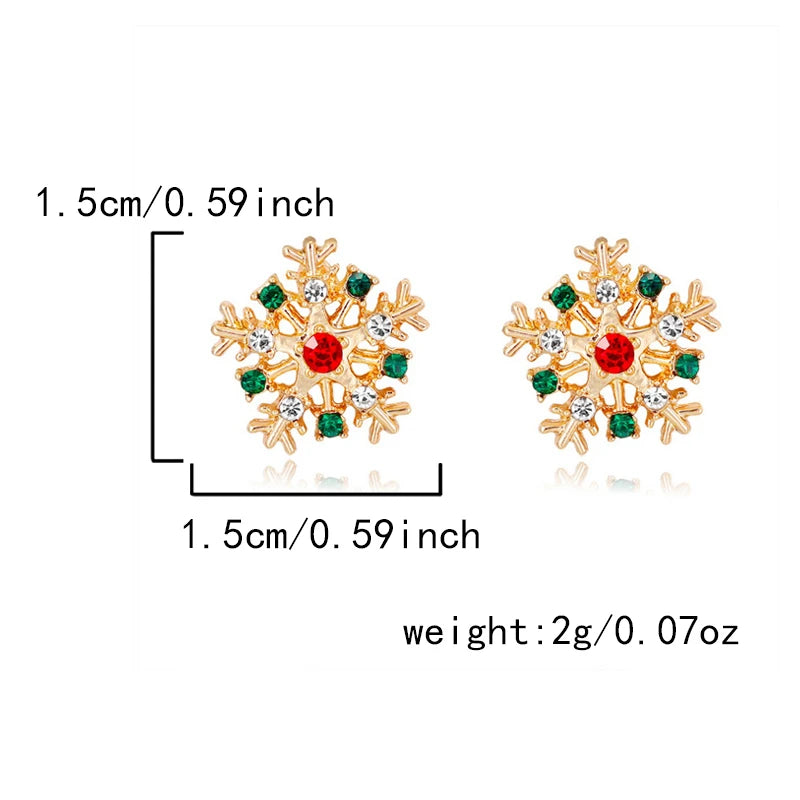 Sparkling Multicolor Snowflake Crystal Stud Earrings – Elegant Holiday Zircon Jewelry for Christmas Cheer