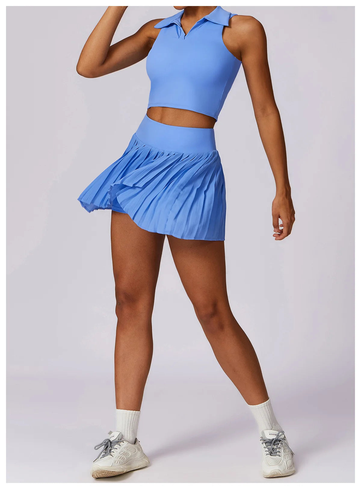 Women’s Sports Tennis Set – Pleated Skirt and Collared Crop Top for Tennis, Golf, and Casual Sports