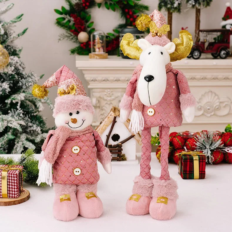 Christmas Pink Santa Claus, Snowman, & Reindeer Telescopic Doll – Festive Home Decorations & Kids Gifts