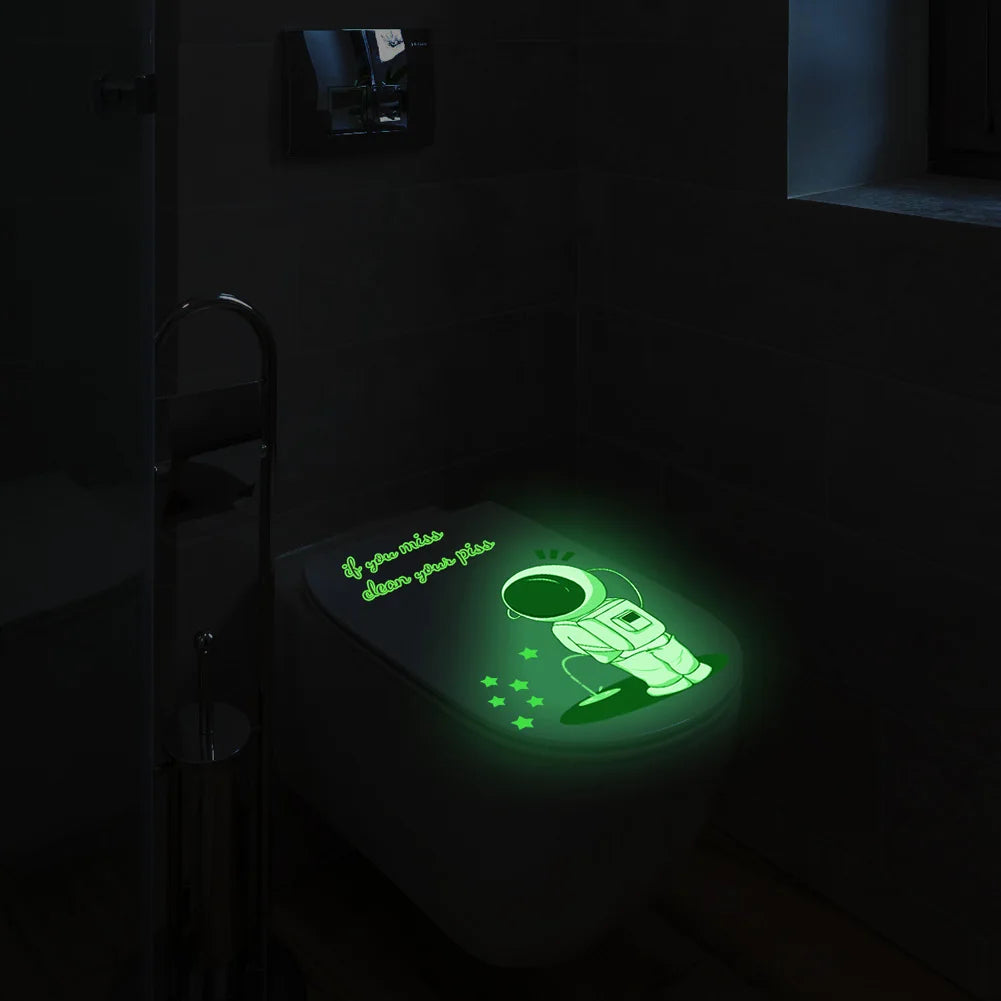 Funny Glow-in-the-Dark Astronaut Toilet Sticker – Self-Adhesive Bathroom Decor