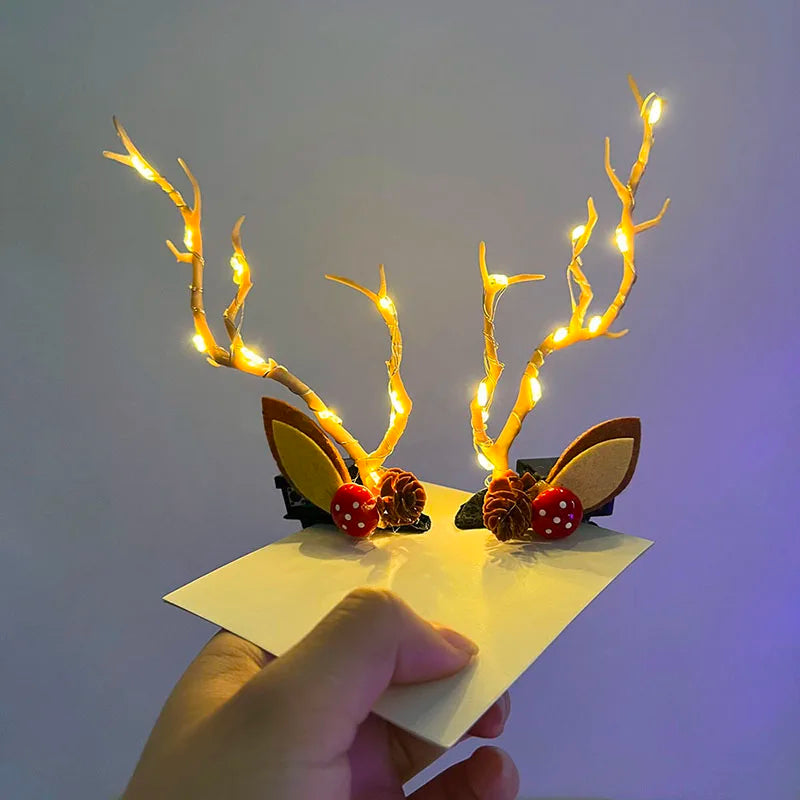 Christmas LED Antler Hair Band – Light-Up Elk Hairpin for Women & Girls