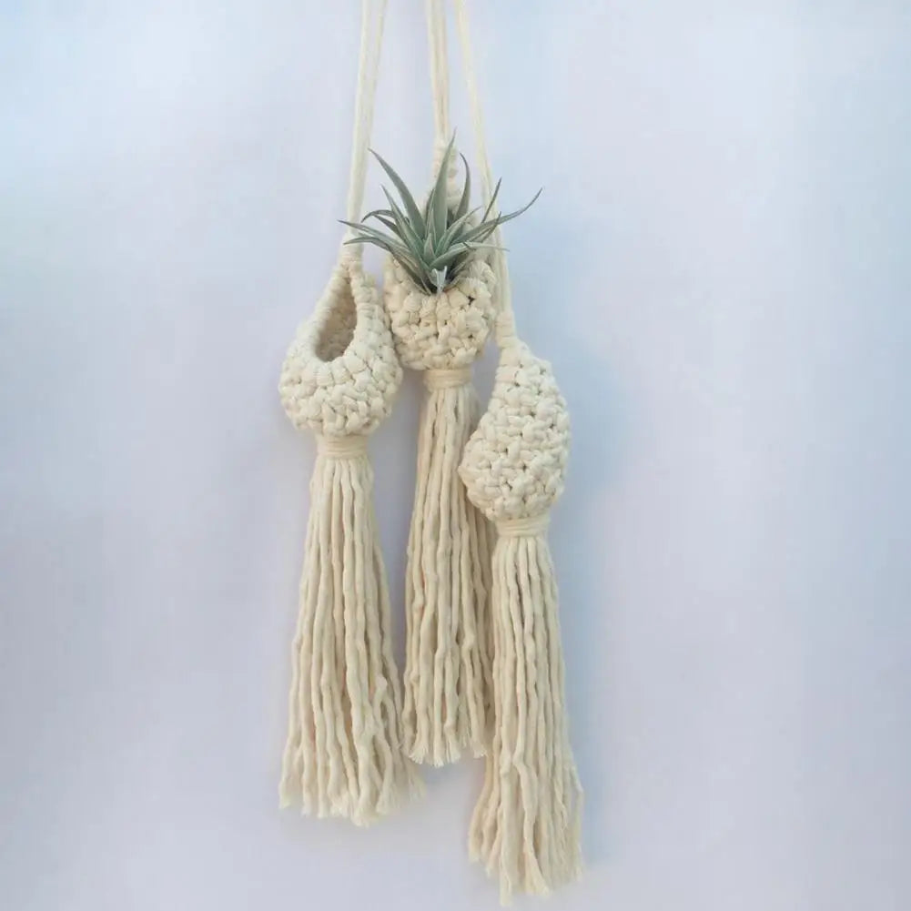 Pineapple-Shaped Cotton Macrame Hanging Basket – Mini Planter for Indoor & Outdoor Decor