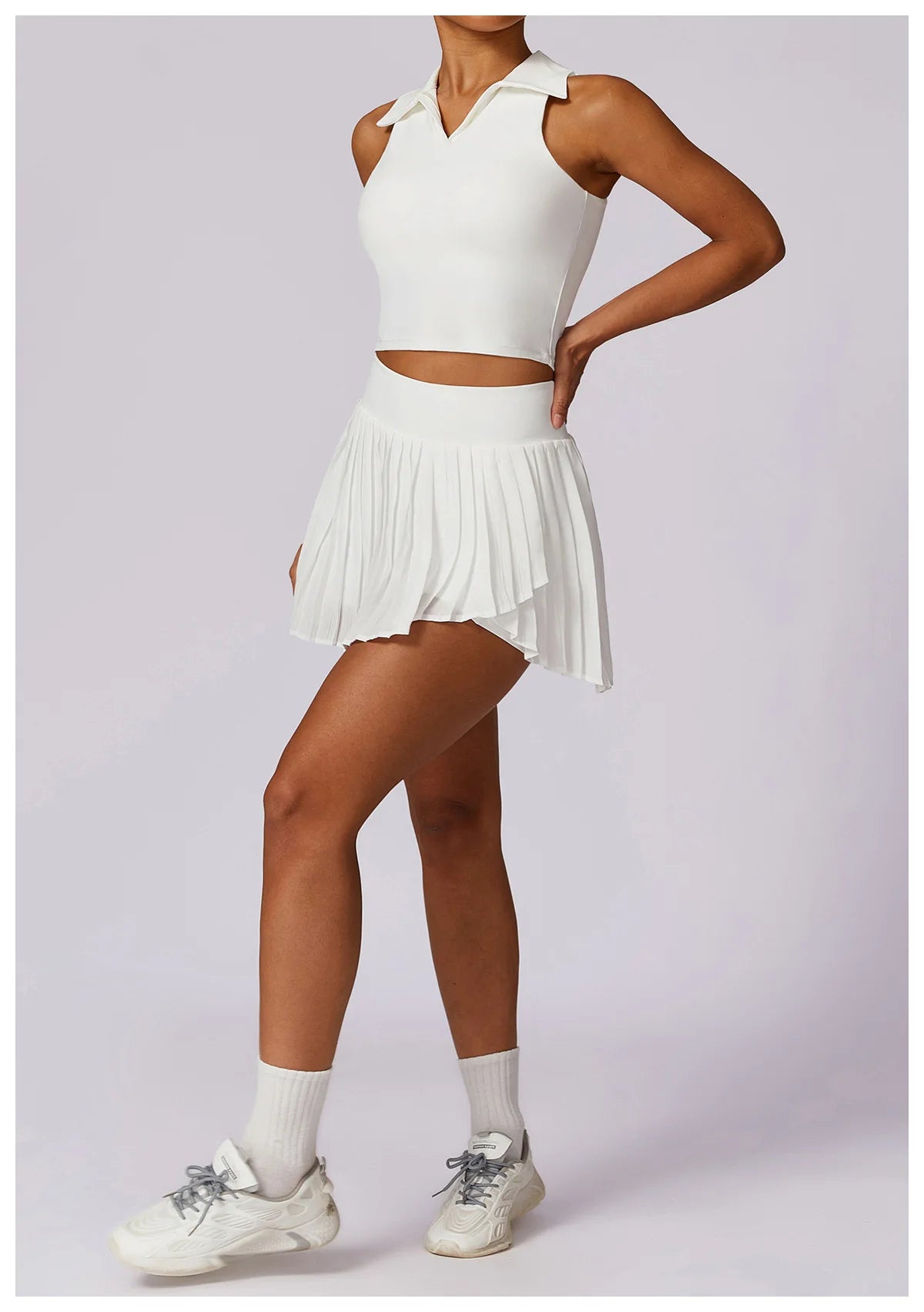 Women’s Sports Tennis Set – Pleated Skirt and Collared Crop Top for Tennis, Golf, and Casual Sports