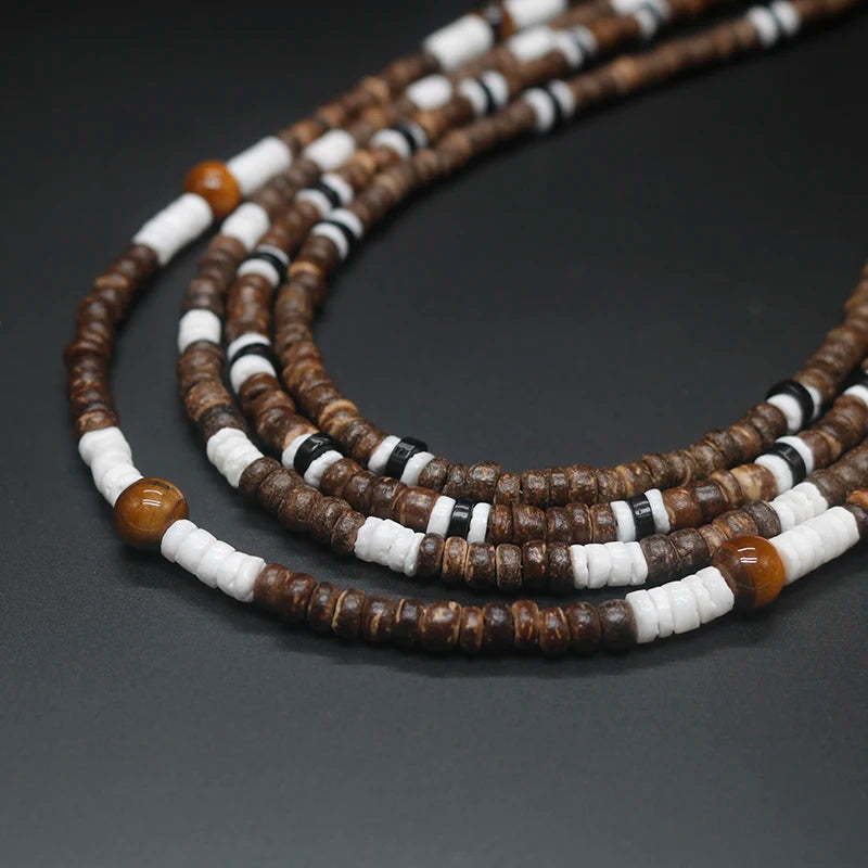 Tribal Coconut Beads Necklace – Puka Shell Surfer Necklace for Men