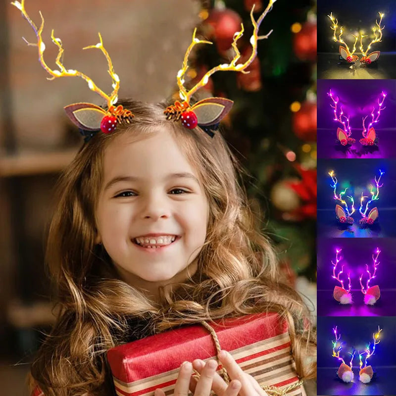 Christmas LED Antler Hair Band – Light-Up Elk Hairpin for Women & Girls