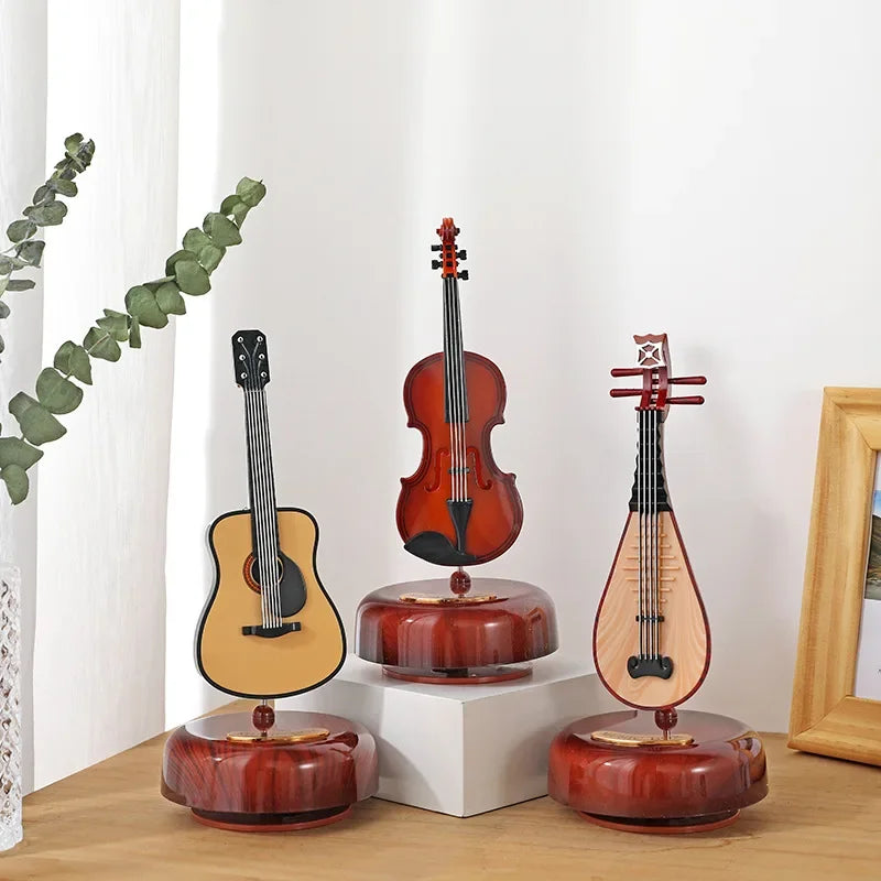 Mini Rotating Guitar & Violin Music Box – Elegant Birthday Gift & Living Room Decor