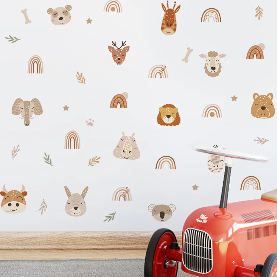 Boho Style Woodland Animals Rainbow Lion Wall Stickers for Kids Room Baby Nursery Wall Decal Vinyl Mural Bedroom Home Decor