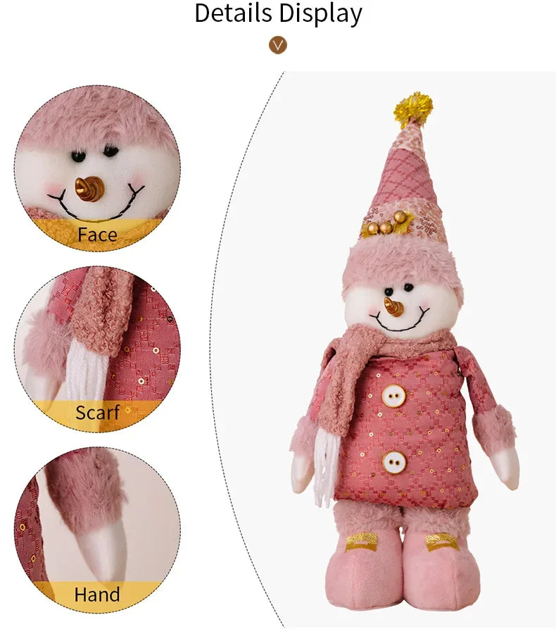 Christmas Pink Santa Claus, Snowman, & Reindeer Telescopic Doll – Festive Home Decorations & Kids Gifts