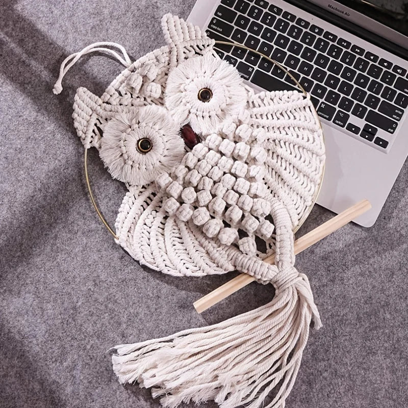 Owl Tapestry Hand-Woven Dream Catcher – Macrame Wall Hanging Boho Mandala Decor for Home & Dorm Rooms