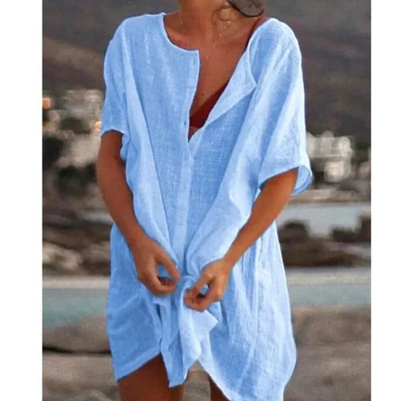 Women’s Beach Bikini Cover-up – Casual Loose Button Shirt