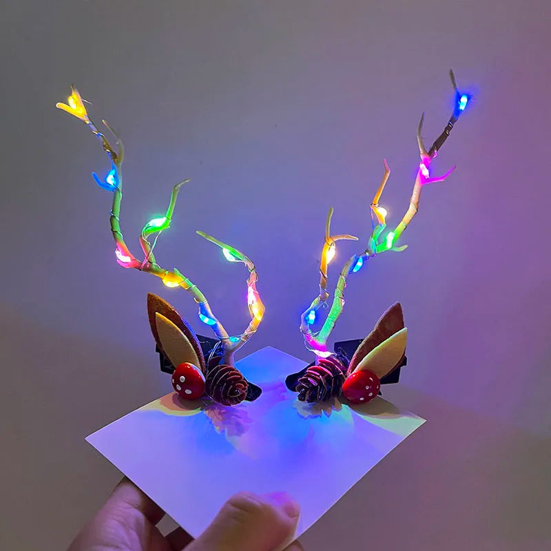 Christmas LED Antler Hair Band – Light-Up Elk Hairpin for Women & Girls