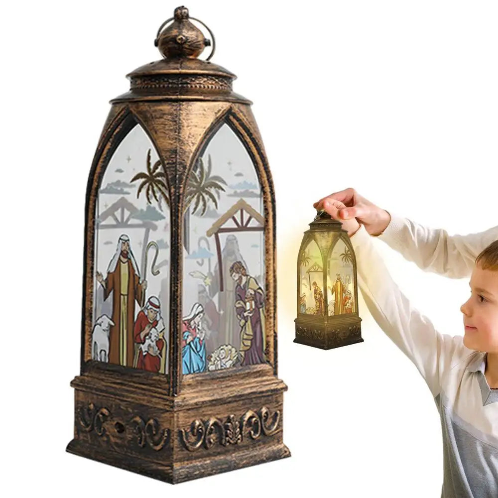 Christmas LED Glittering Nativity Lantern – Battery Operated Decorative Light