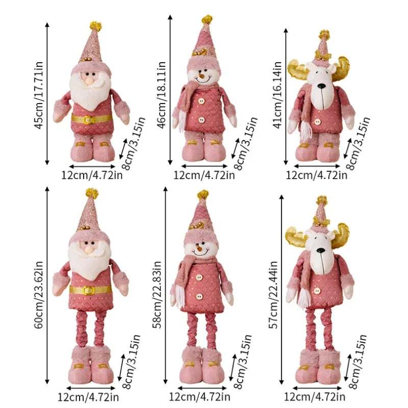 Christmas Pink Santa Claus, Snowman, & Reindeer Telescopic Doll – Festive Home Decorations & Kids Gifts