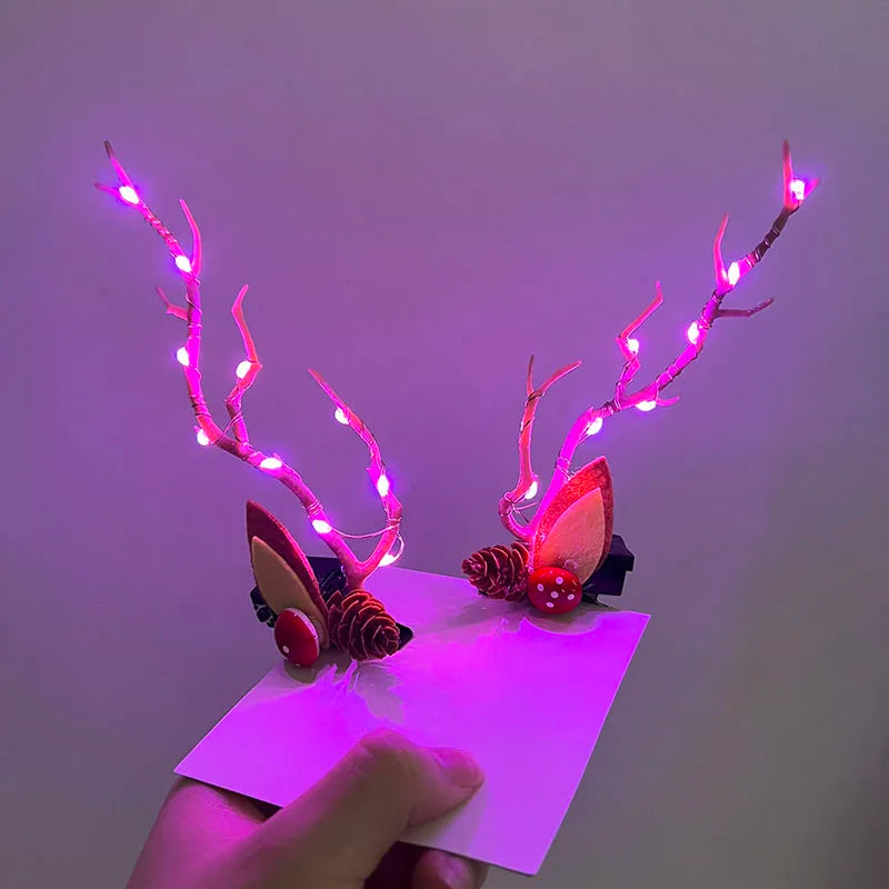 Christmas LED Antler Hair Band – Light-Up Elk Hairpin for Women & Girls