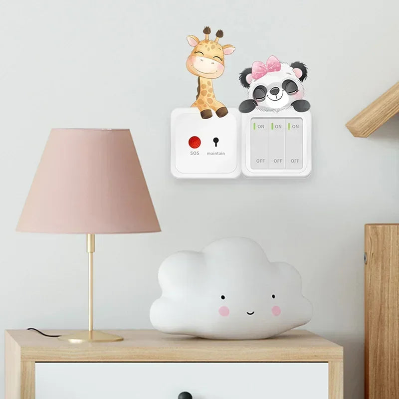 4pcs Cartoon Animal Switch Stickers – Elephant, Rabbit, Panda, and Giraffe Wall Decals for Kids Room Decor