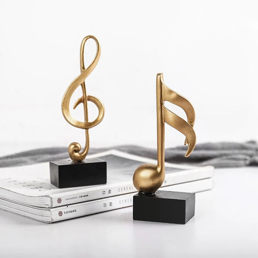 Golden Musical Note Resin Figurine – Elegant Art Decor for Living Room, Wine Cabinet & Desk