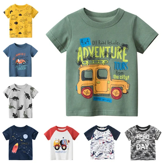 Boys’ Cotton T-Shirt with Cartoon Car Print - Kids Summer Tops (Ages 4-12 Years) | Soft & Breathable Casual Tee