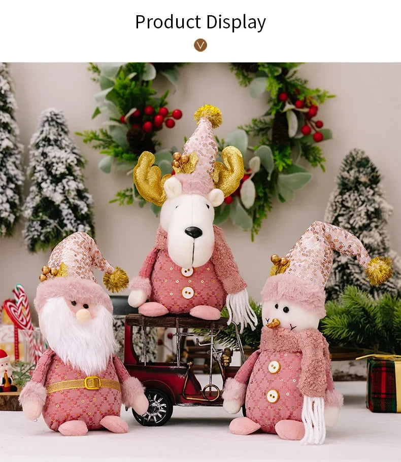 Christmas Pink Santa Claus, Snowman, & Reindeer Telescopic Doll – Festive Home Decorations & Kids Gifts