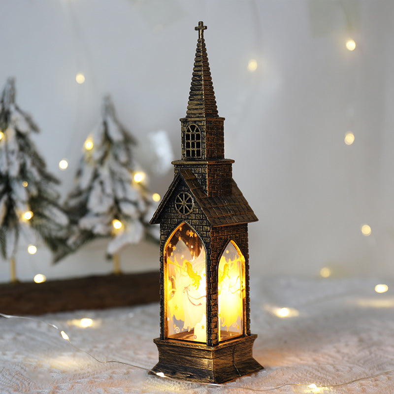 LED Christmas Lantern – Holy Family Church Ornament with Angel & Jesus Scene