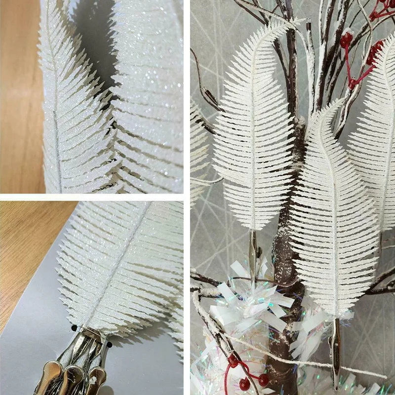 5Pcs Glittering Feather Artificial Leaves Clip – Christmas Tree Ornaments for Home & Party Decorations