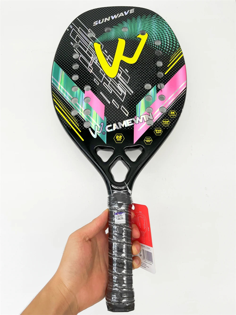 CAMEWIN 3K Full Carbon Fiber Beach Tennis Racket – Rough Surface Paddle for Men and Women