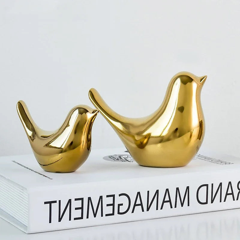 Elegant Golden Ceramic Bird Figurines – Modern Luxury Decorative Ornaments for Home & Wedding Decor ✨🐦