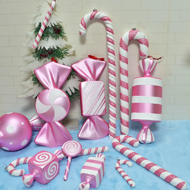 16-43cm Christmas Pink Ornament Dance Performance Cane Pink Candy Props Photographic Wedding Christmas Tree Candy Cane Pendant