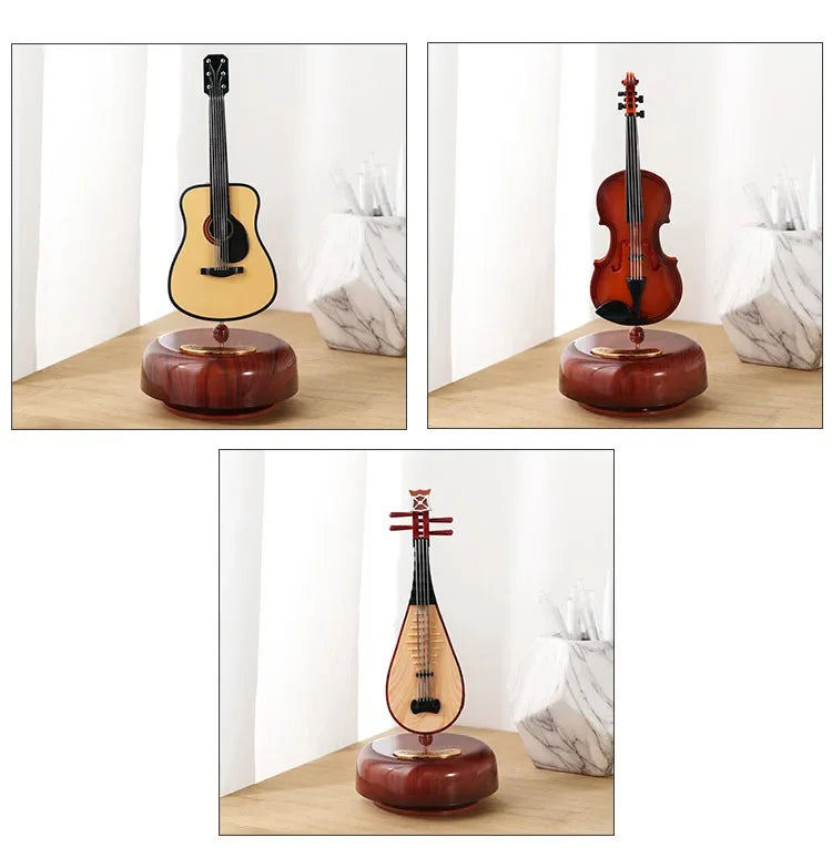 Mini Rotating Guitar & Violin Music Box – Elegant Birthday Gift & Living Room Decor