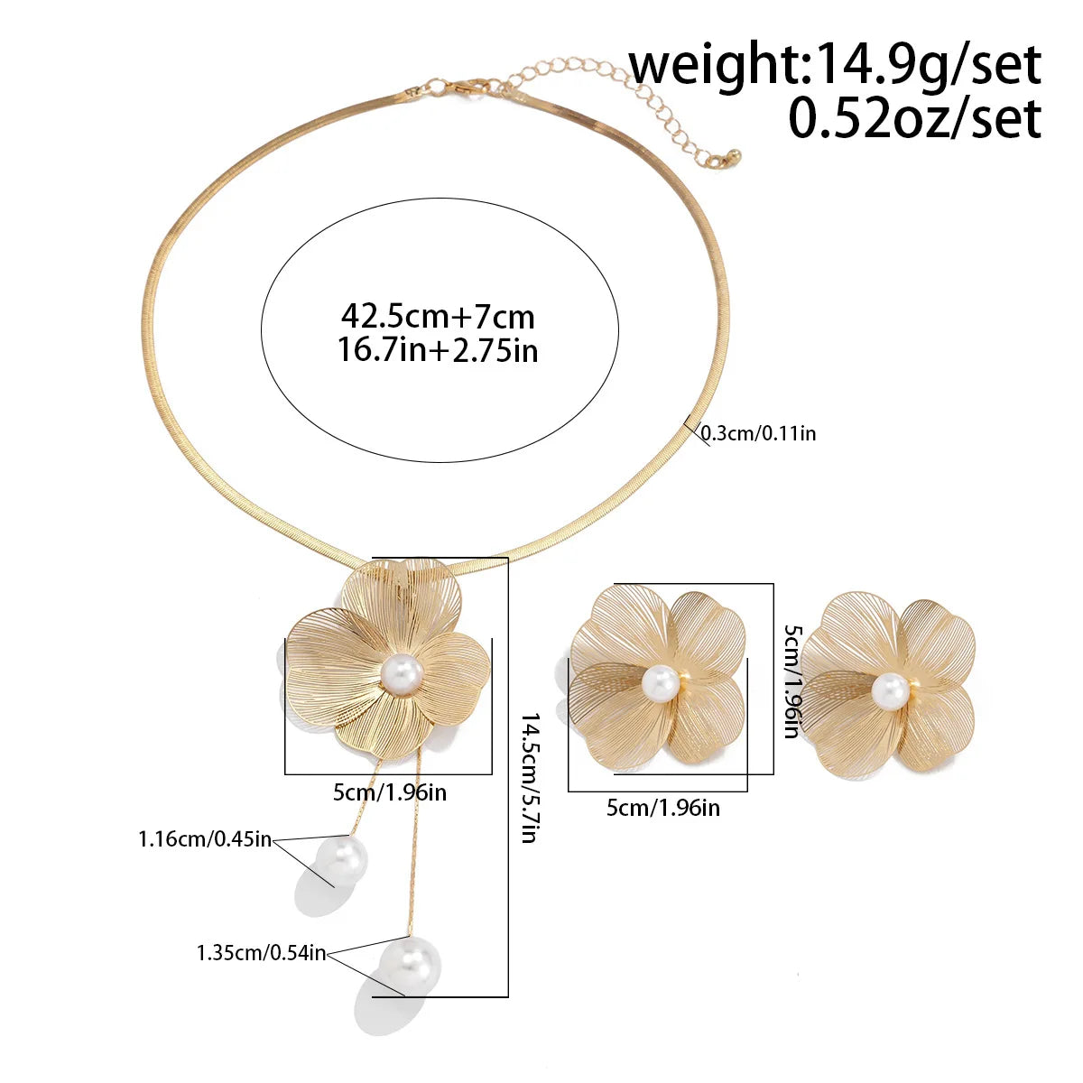 Elegant Flower Petal Choker Necklace & Earrings Set – Perfect Bridal Jewelry with Imitation Pearls for Weddings & Special Events 💍✨