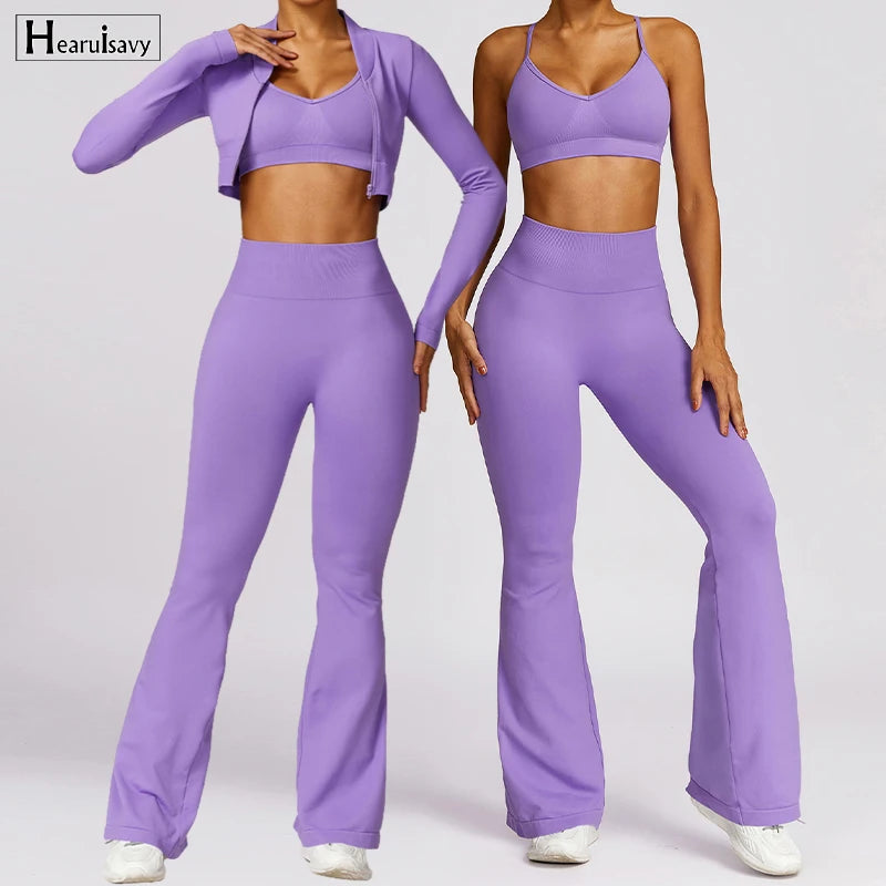 Women's 2-Piece Flared Pants Workout Set – Quick-Drying Yoga Clothing